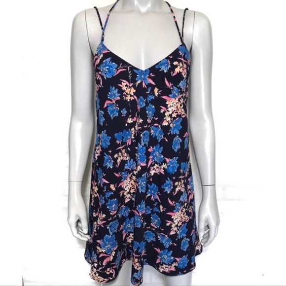 Zara Dresses & Skirts - ZARA Strappy Back Blue Floral Cami Mini Dress‎ - Size Small